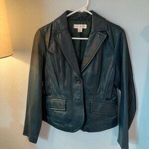 Petite Sophisticate Dark Green Leather Blazer (Teal)